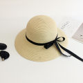 Summer women's sunshade straw hat black ribbon bow big brim hat Japanese adult pot hat women's sunscreen fold.