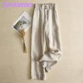 Amamia Loose Trousers Pockets Office Lady Straight Wide Leg Trousers. 