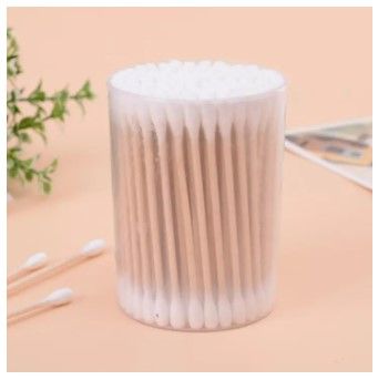 150 Pcs Approx. Cotton Swab Double Head Cotton Buds Wooden with round plastic box