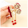 Hair Claw Exquisite Pearl Tassel Hair Accessories Red Velvet Flocked Rose Flower Retro Hairpin Women Popular Ponytail Holder. 