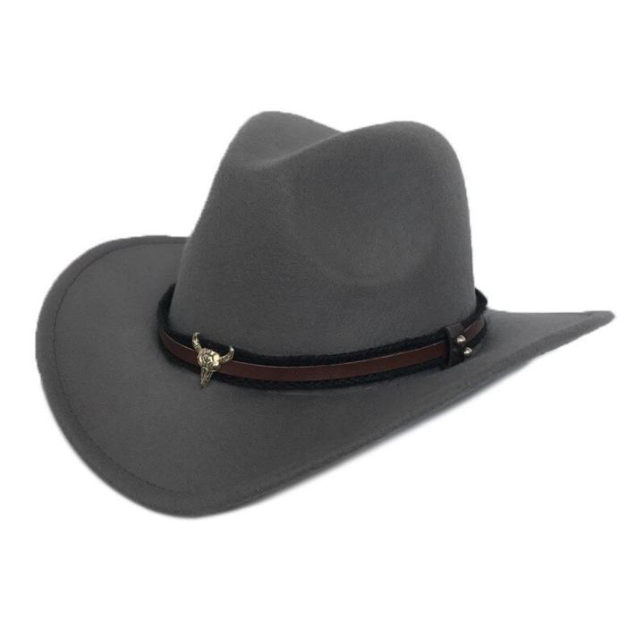Fibonacci West Cowboy Hat Fashion Wool Felt Metal Bull Head Decoration Sombrero Men Women Cap