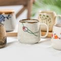 Vintage Coffee Mug Unique Japanese Retro Style Ceramic Cups, 380ml Kiln Change Clay Breakfast Cup Creative Gift for Friends. 