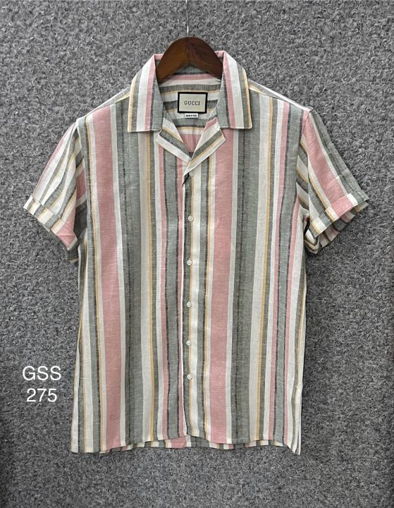 Premium G-u-c- c-i Cuban Collar Stripe Shirt for Men by Shirtology HSS 275