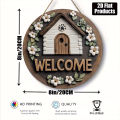 8 Inch Round Welcome Door Sign - 2D Flat House & Floral Design Hanging Wall Decor for Home Entryway. 