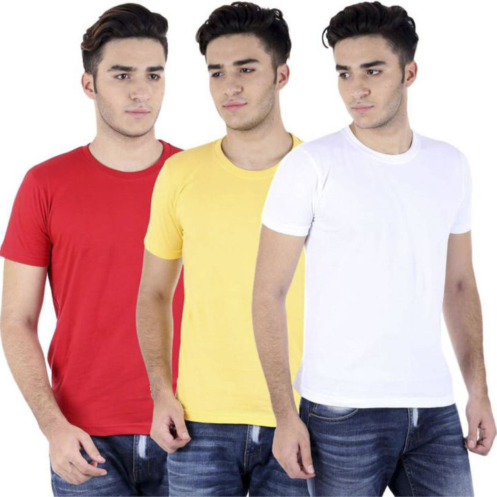 Solid Color Pack of 3 Combo Round Neck T-Shirt for Man