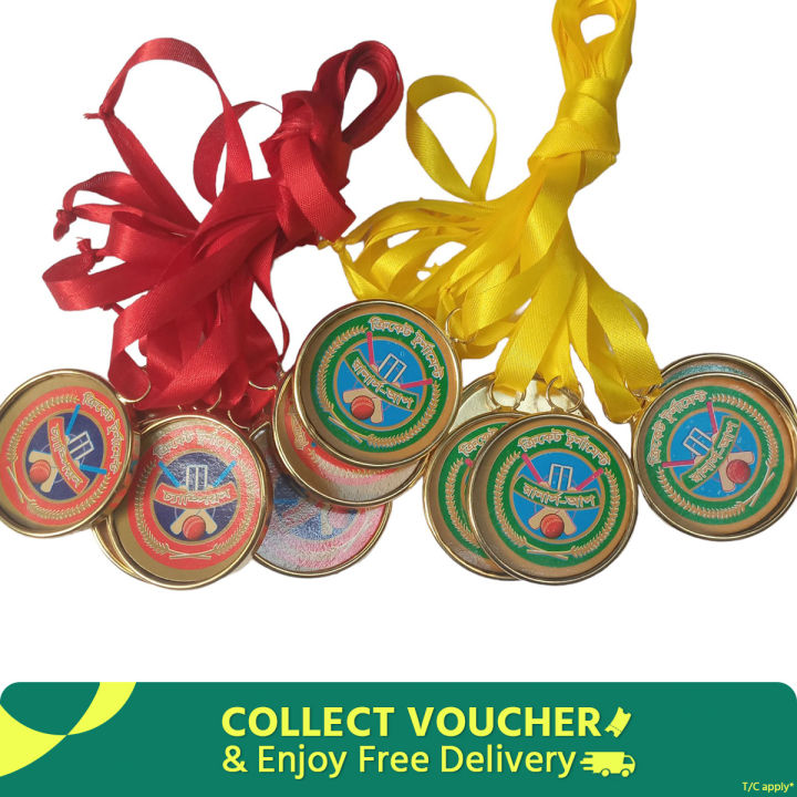 Cricket medals for tournament, Gold colour - 12 pcs