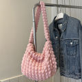 【Worldwide Delivery】 Large Capacity Shoulder Bag Embroidered Plaid Quilted Crossbody Bag Underarm Bag Tote Bag Pleated Bubbles Handbag. 
