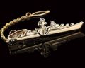 Golden Navy Ship With Anchor Chain Tie Clip For Men. 