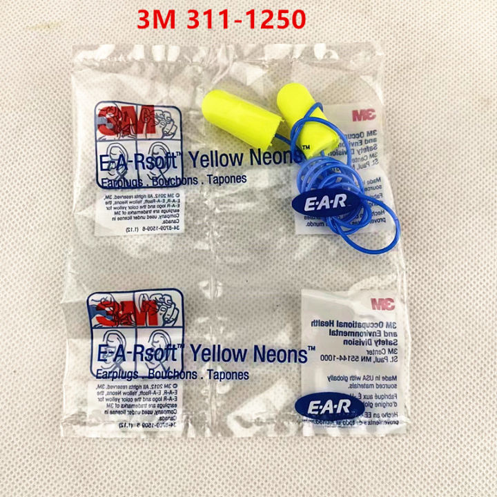 3M 311-1250 E-A-R Push-Ins Corded Noise Reduction Earplugs 33dB NRR Comfortable Ear Plugs Work Travel Foam Earplug