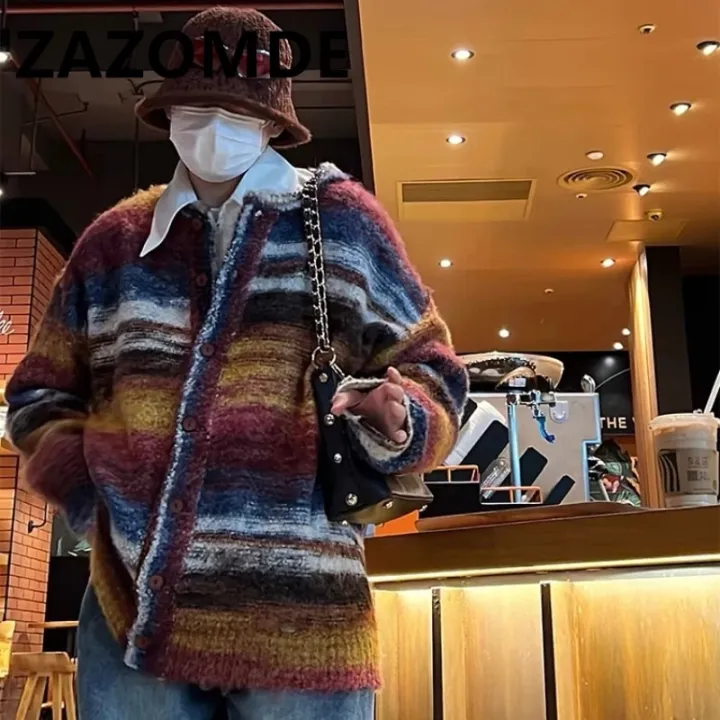 ZAZOMDE%20Winter%20Rainbow%20Color%20Contrast%20Jumper%20Oversize%20Cardigan%20Sweater%20Knitwear%20Men%20Loose%20High%20Street%20Couple%20Stripe%20Sweater%20Coat%20-%20Image%202