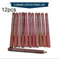 Flormar Rouge 12 Colors Wood Lip Pencil Set with Banners Cap 12pcs/ 6pcs. 
