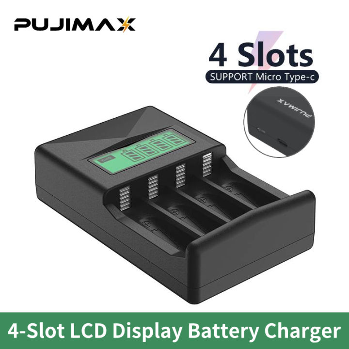 PUJIAMX Rechargeable Battery Charger LCD Display AA/AAA Portable Adapter USB Cable TypeC Batteries Interface Fast Charging Tool
