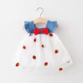 Baby Dress Summer Denim Girls Clothes With Strawberry Lace Kids Party Clothing, Birthday Dresses 3month-2y. 