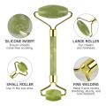 2Pcs/set Green Natural Stone Jade Massage Spa Roller + Gua Sha Board Scrapers Plate for Face Body Anti-aging Facial Massage Jade Roller Set Skin Care Tools.