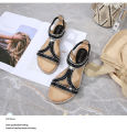 2021 new cross-border sandals bohemian style women's shoes summer cut-out flat rhinestone sandals Womanshoes. 