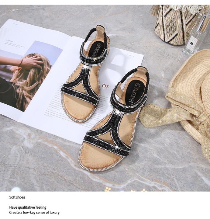 2021%20new%20cross-border%20sandals%20bohemian%20style%20women's%20shoes%20summer%20cut-out%20flat%20rhinestone%20sandals%20Womanshoes%20-%20Image%202