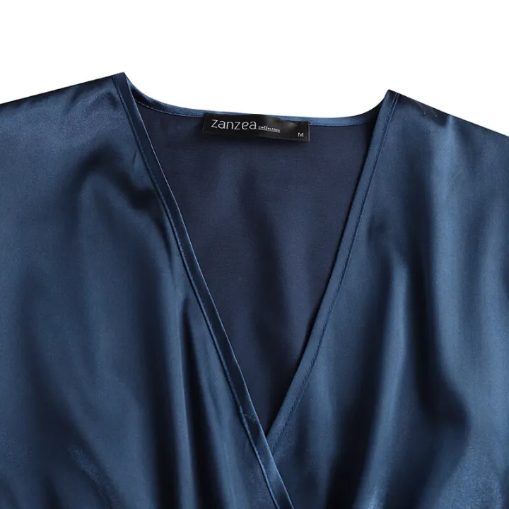ZANZEA%20Muslimah%20Women%20Muslim%20V%20Neck%20Belt%20Long%20Sleeve%20Plain%20Satin%20Party%20Maxi%20Dress%20-%20Image%2010