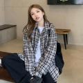 Spring and Autumn Plaid Shirt Coat Women's Clothing Design Sense Niche Shirt 2021 New Retro Hong Kong Style Long-Sleeved Top.