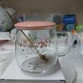 Cute Fruity Mug Glass Mug unicorn print with Spoon and ABS plastic Lid.