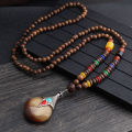 Wholesale boho jewelry Men Vintage Nepal necklace Religion Tribal Wood Beads jewelry handmade long boho beaded necklace women.