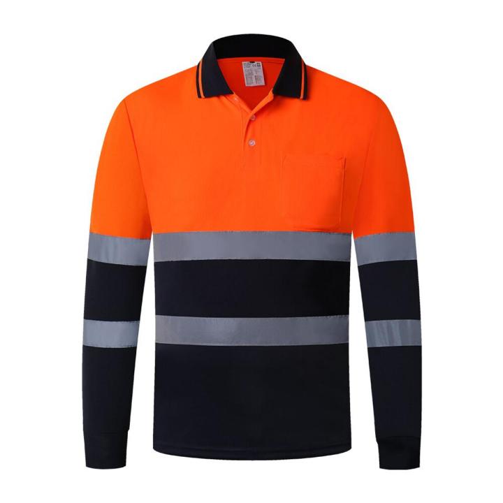 HI VIS Long Sleeve Workwear Shirt with Reflective Tape Cool Dry Safety ...