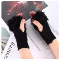 1Pair Fashion Women Faux Rabbit Fur Hand Wrist Crochet Knitted Fingerless Gloves.