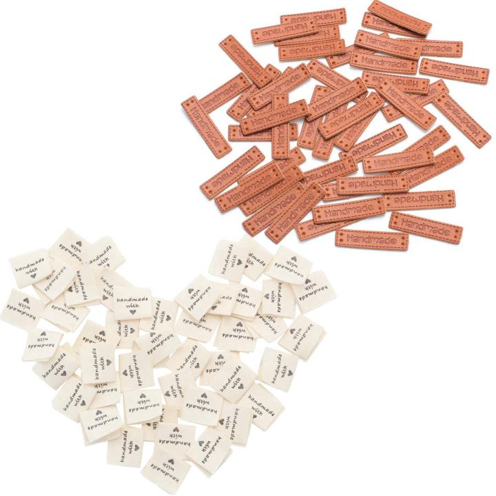 50PCS Handmade Fabric Labels & 50 PU Leather Labels Decorative Tags ...