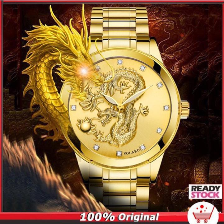 Luxury Gold Watch for Men Dragon Watch Brand Business Dragon Sculpture Stainless Steel Watch