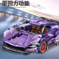 Internet celebrity compatible lego brick sports car purple cow mustang pull back racing car model assembly toy boy gift wholesale. 
