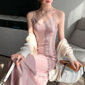 Summer Satin Sling Long Dress Womens Faux Silk V Neck Evening Paty Female Sleeveless Elegant Backless Dresses Shapewear.