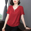 Chiffon women's summer wear 2024 new style, stylish and age reducing temperament, lotus leaf sleeve small shirt for middle-aged mothers, short sleeved top. 