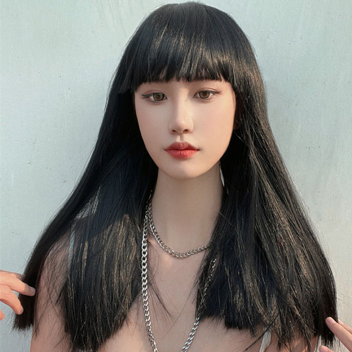 Lisa%20Wig%20Women's%20Long%20Hair%20Comic%20Bangs%20Collarbone%20Length%20Haircut%20Korean%20Style%20Hairstyle%20Full-Head%20Wig%20-%20Image%203