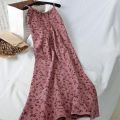 Sleeveless Dress Women Print Floral Spaghetti Strap Elastic Corduroy Sweet Students Beach Dresses High Street Style Simple Chic.