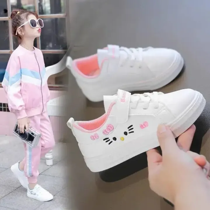 Girl's%20Shoes%20Fashion%20Small%20White%20Shoe%20Summer%20Lightweight%20Lace-up%20Cute%20Cat%20Pattern%20Skateboarding%20Sports%20Shoes%20Casual%20Kid%20Sneakers%20-%20Image%202