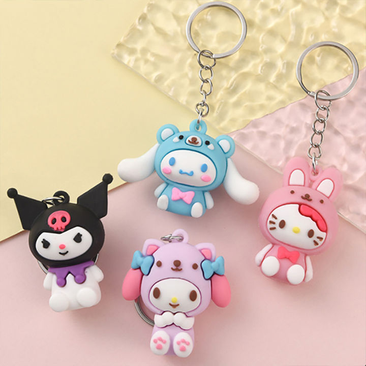 Creative Rubbe Keychain/Popular Cartoon KT Series Kuromi Cinnamoroll My Melody Hello Kitty Car Pendant Decoration For Bags/Key Rings Accessories