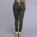 Spring Women Pencil Pant Lace Up Waist Casual Women Pants Solid Multi-Pockets Plus Size Cargo Pants Slim Fit Trousers BQ. 
