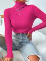 Knit Sweater Solid Turtleneck Pullover Casual Ribbed Basic Women Sweaters Slim High Quality Top Autumn Winter Women Clothes. 