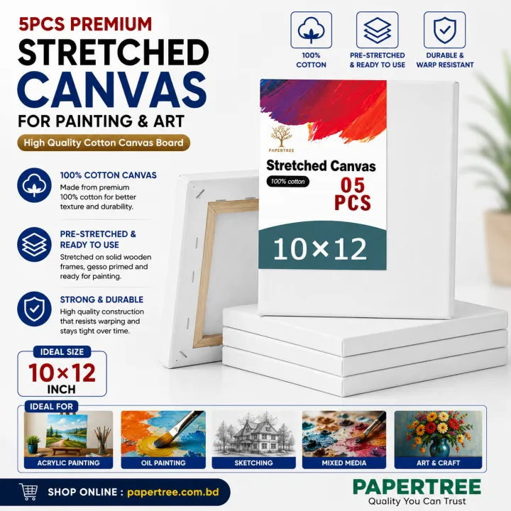 5Pcs Premium Stretched Canvas 10×12 Inch Cotton Canvas Board for Painting & Art