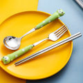 Toddler Cutlery Anti-oxidation No Groove Design Toddler Cutlery with Fork Spoon Chopsticks. 