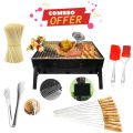 5-In-1 Combo Offer 13 inch BBQ Machine+12 Pieces BBQ Stick+2 Pieces Silicone Oil Brush+Steel Food Clip+Bamboo Shashlik Stick 8 inch 1 Pack. 