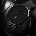 SKMEI 9185 Black Mesh Stainless Steel Analog Watch For Men - Green & Black. 