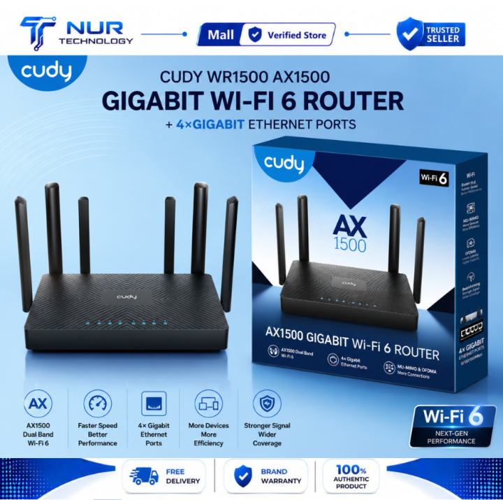 Cudy WR1500 1.0 AX1500 Mbps Gigabit Dual-Band Mesh Wi-Fi 6 Router