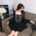 IELGY tie-dye irregular dress women's fashion waist western style dress. 