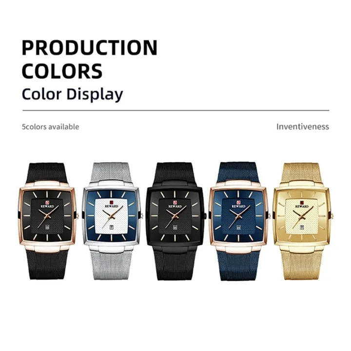 REWARD%20Men's%20Wrist%20Watches%20Luxury%20Business%20Man%20Wristwatch%20Date%20Timer%20Timepieces%20Alloy%20Classic%20Mesh%20Square%20Quartz%20Watch%20for%20Men%20-%20Image%208