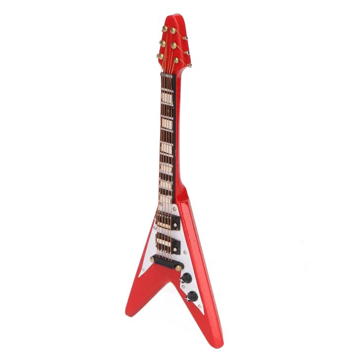 1:12 Scale Miniature Guitar Model - Painted Birch Wood Decorative Ornament For Dollhouse