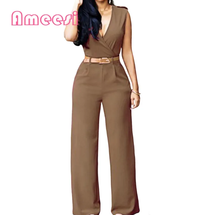 Office%20Jumpsuit%20Breathable%20Straight%20Pants%20with%20Belt%20Women%20Rompers%20-%20Image%203