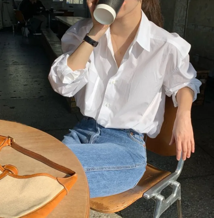 White%20Shirt%20for%20Women%20Spring%202024%20New%20Korean%20Style%20Loose%20Shirt%20Design%20French%20Style%20Long%20Sleeve%20Women's%20Top%20-%20Image%204