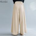 ZANZEA Women Elastic Waist Wide Leg Pants Loose Autumn Trousers Culottes Elegant Office Ladies Casual Palazzo Work Pantalon. 