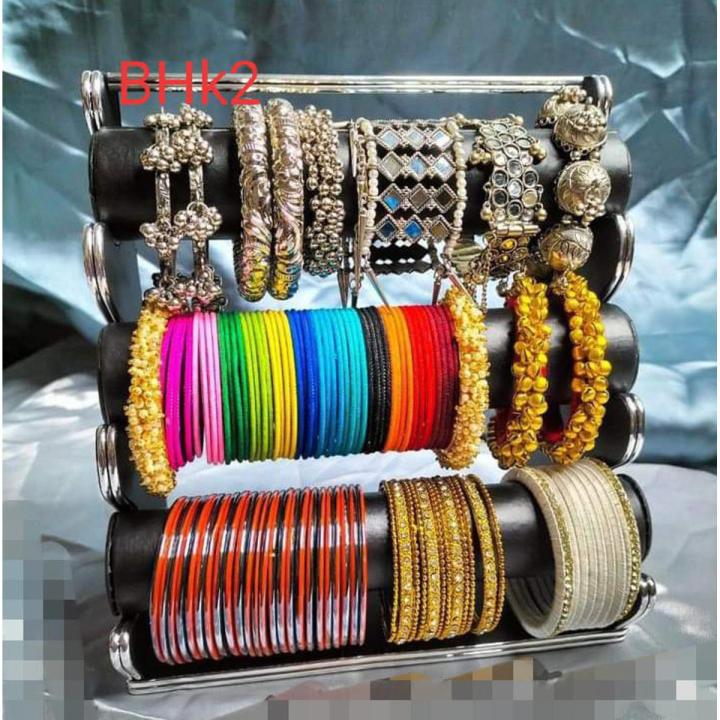 Jewellery Display stand Wooden bracelet holder Bangle Organizer for Women 3 step bangle Bracelet Display Stand Holder with golden border. চুড়ির আলনা