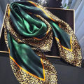 [BYSIFA] New Emerald Green Silk Scarf Women Brand Leopard Printed Square Scarves 90*90cm Fashion Accessories Headscarves Hijabs. 
